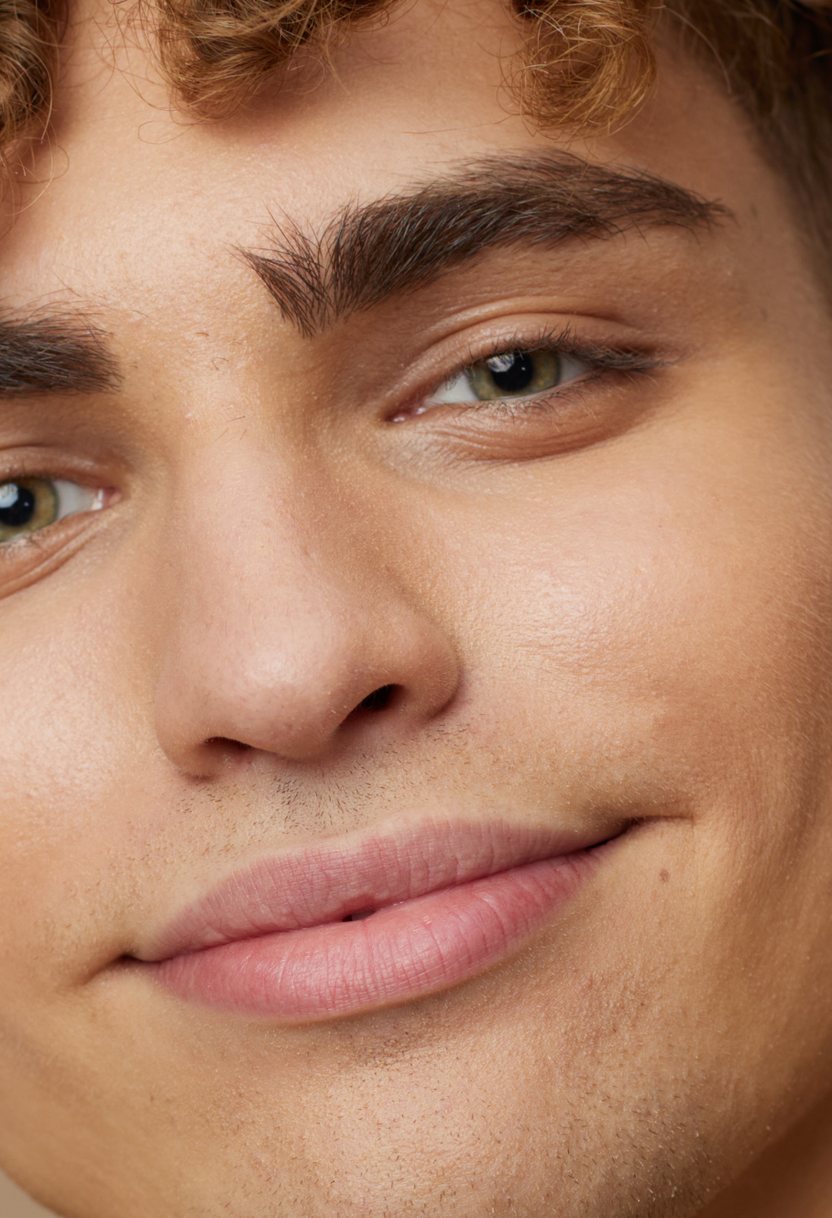 Close-up of a young man's clear, healthy skin